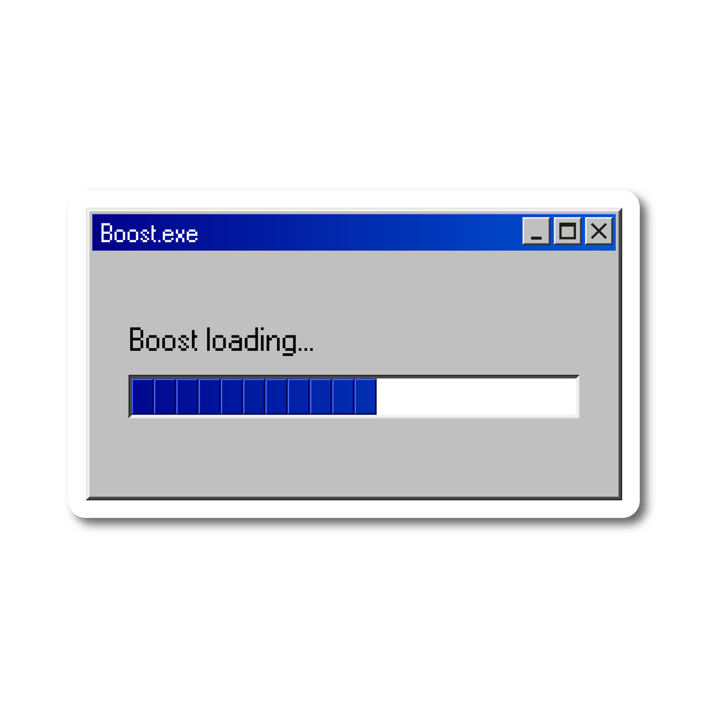 Funny vinyl sticker with retro loading bar and “Boost Loading.exe” – ideal for turbo car builds, laptops, or toolboxes.