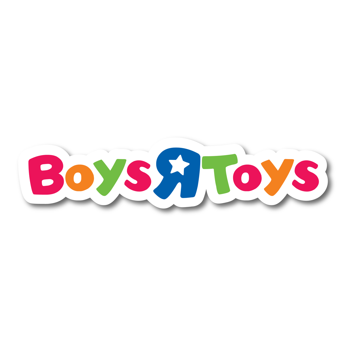 Funny “Boys R Toys” vinyl sticker in colourful parody design – ideal for cars, toolboxes or laptops.