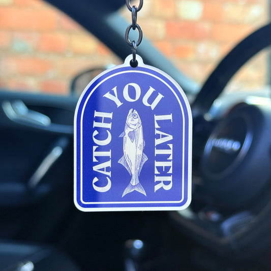 Funny fishing keychain “Catch you later” design with fish graphic, novelty angling keyring for car keys, tackle boxes and everyday use, UK made