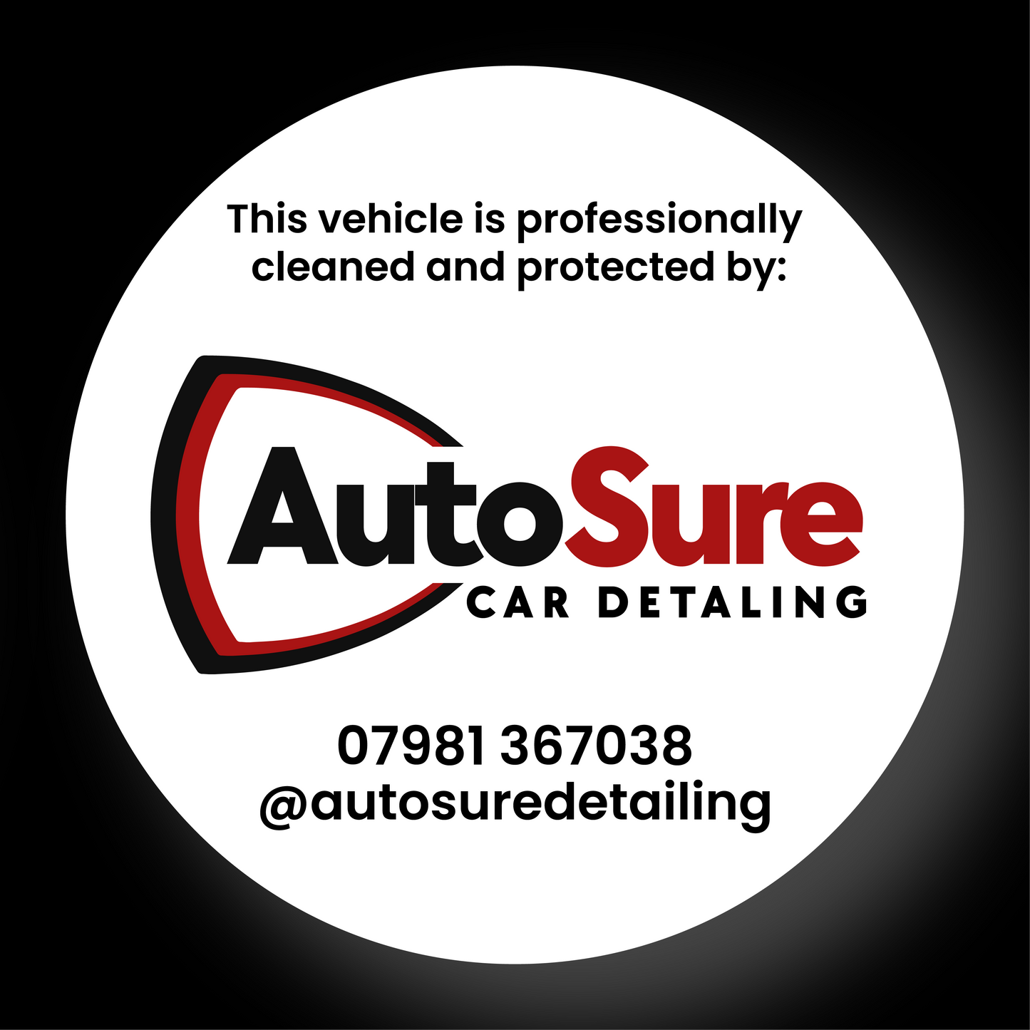 “45mm Cleaned and Protected By vinyl sticker for car detailers”