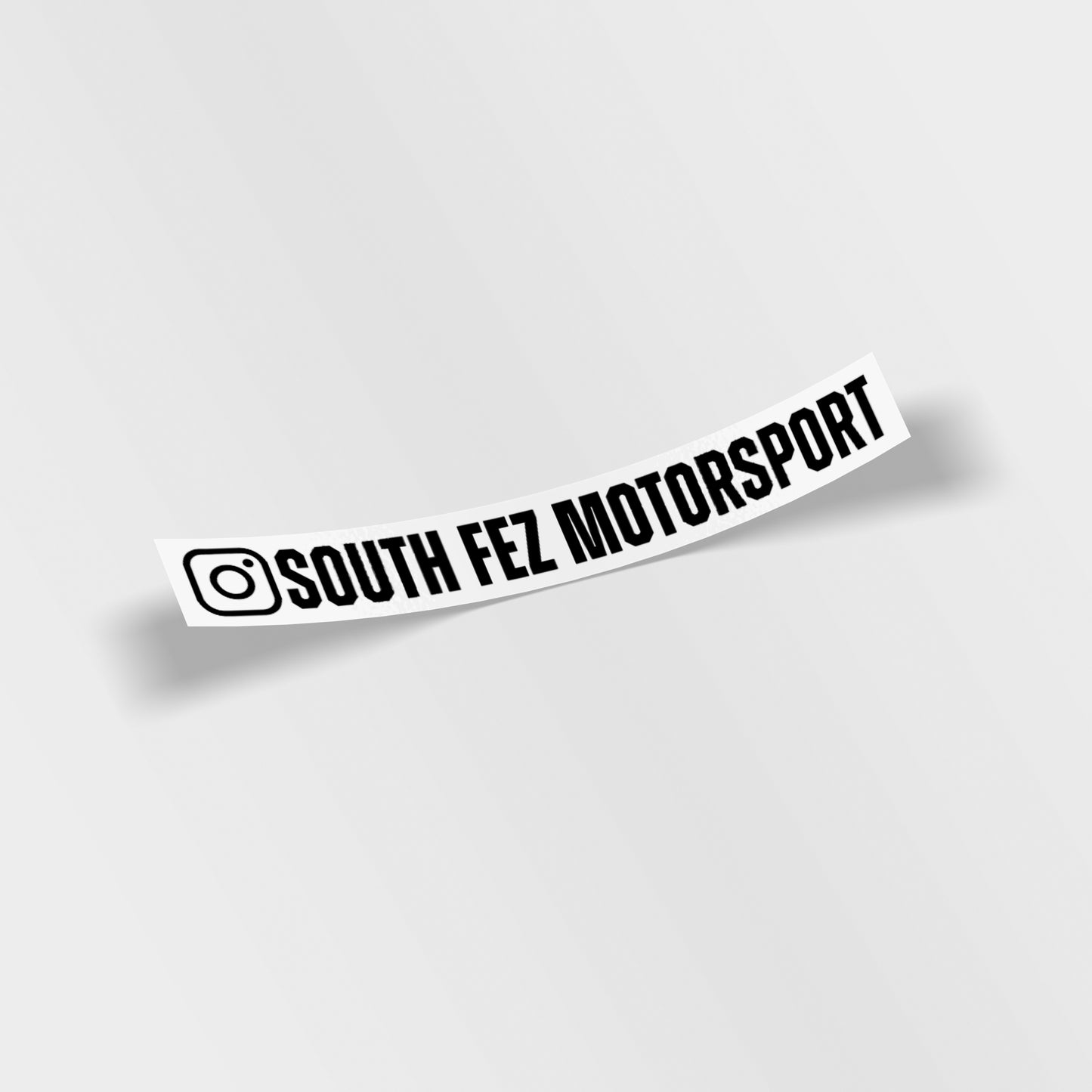 South Fez Motorsport Instagram logo windscreen banner sticker, custom vinyl car sunstrip decal, gloss laminated waterproof UK printed sticker.