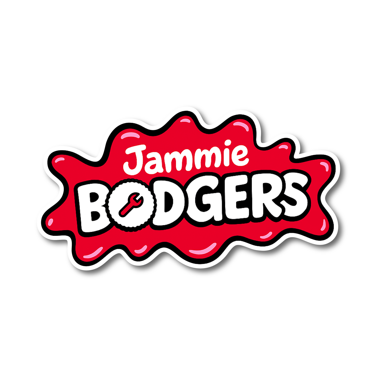 Funny Jammie Bodgers vinyl sticker with bold red splat and mechanic-style text – ideal for toolboxes, cars, or garage walls.