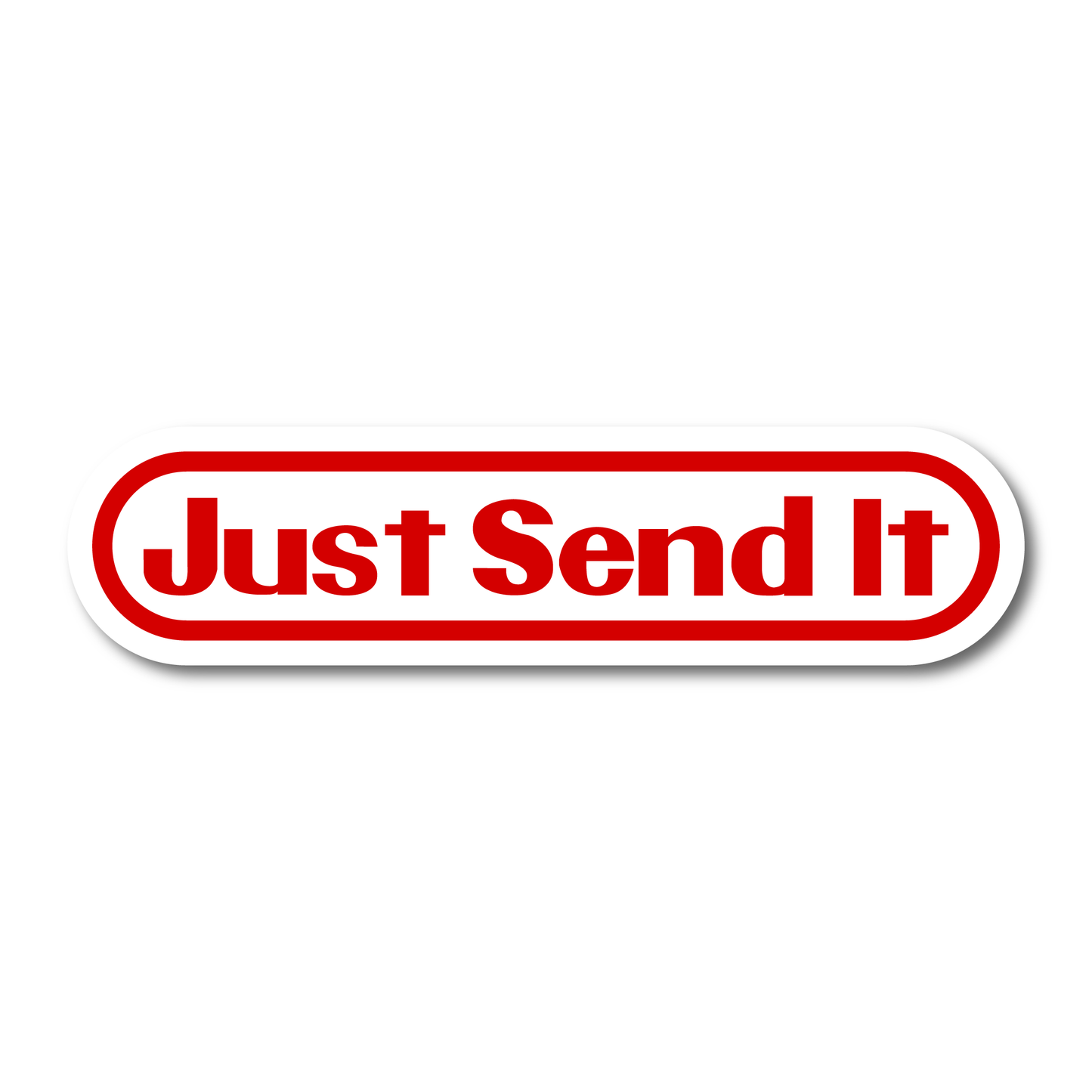 Funny “Just Send It” oval vinyl sticker in bold red and white – ideal for cars, laptops, bikes or toolboxes.