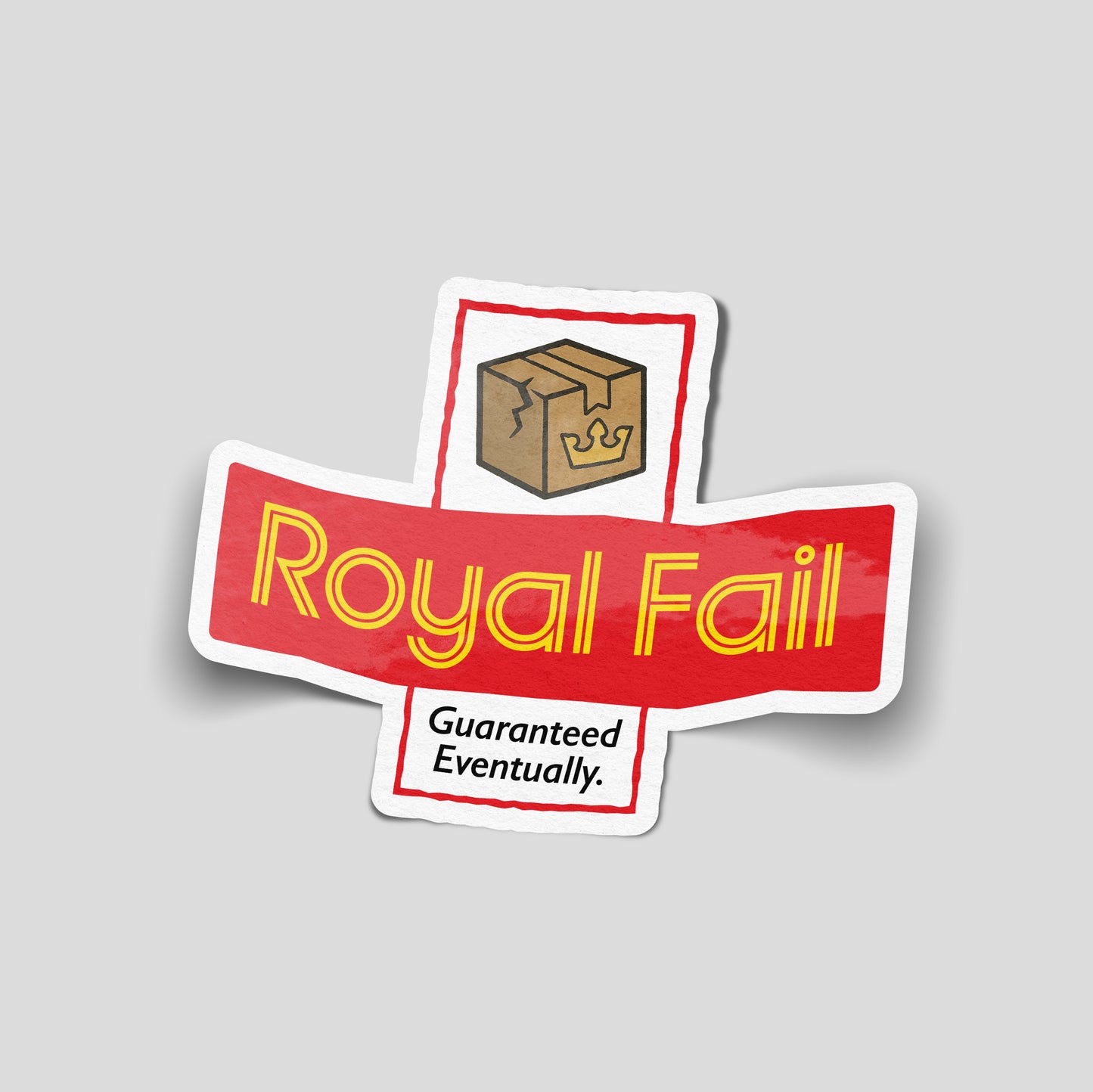 Royal fail cracked parcel parody funny car sticker, UK delivery humour vinyl by Blum Decals