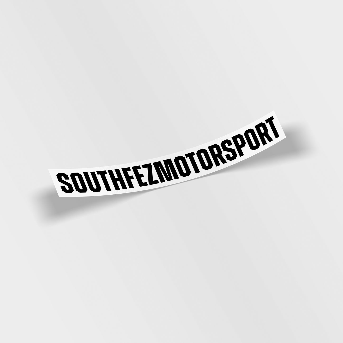 South Fez Motorsport windscreen banner sticker in bold black lettering, custom vinyl sunstrip for modified cars, UK printed gloss laminated decal.