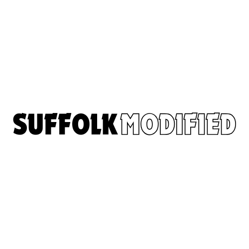 Suffolk Modified Club Text Vinyl Car Sticker In size small (25cm). Bold Striking bumper sticker for your modified car