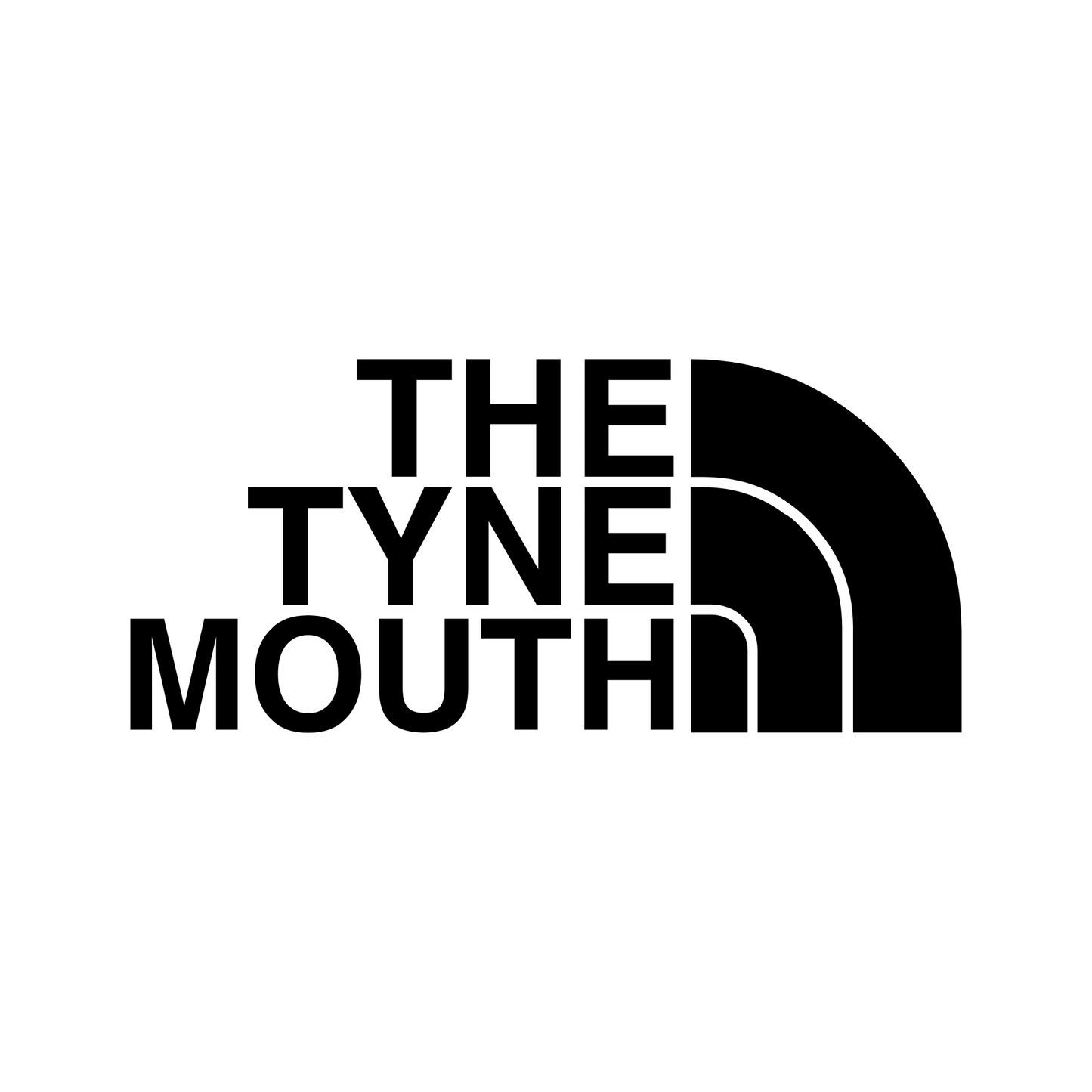 The Tyne Mouth vinyl decal sticker styled after the iconic TNF logo, perfect for fans of adventure and outdoor-inspired designs.