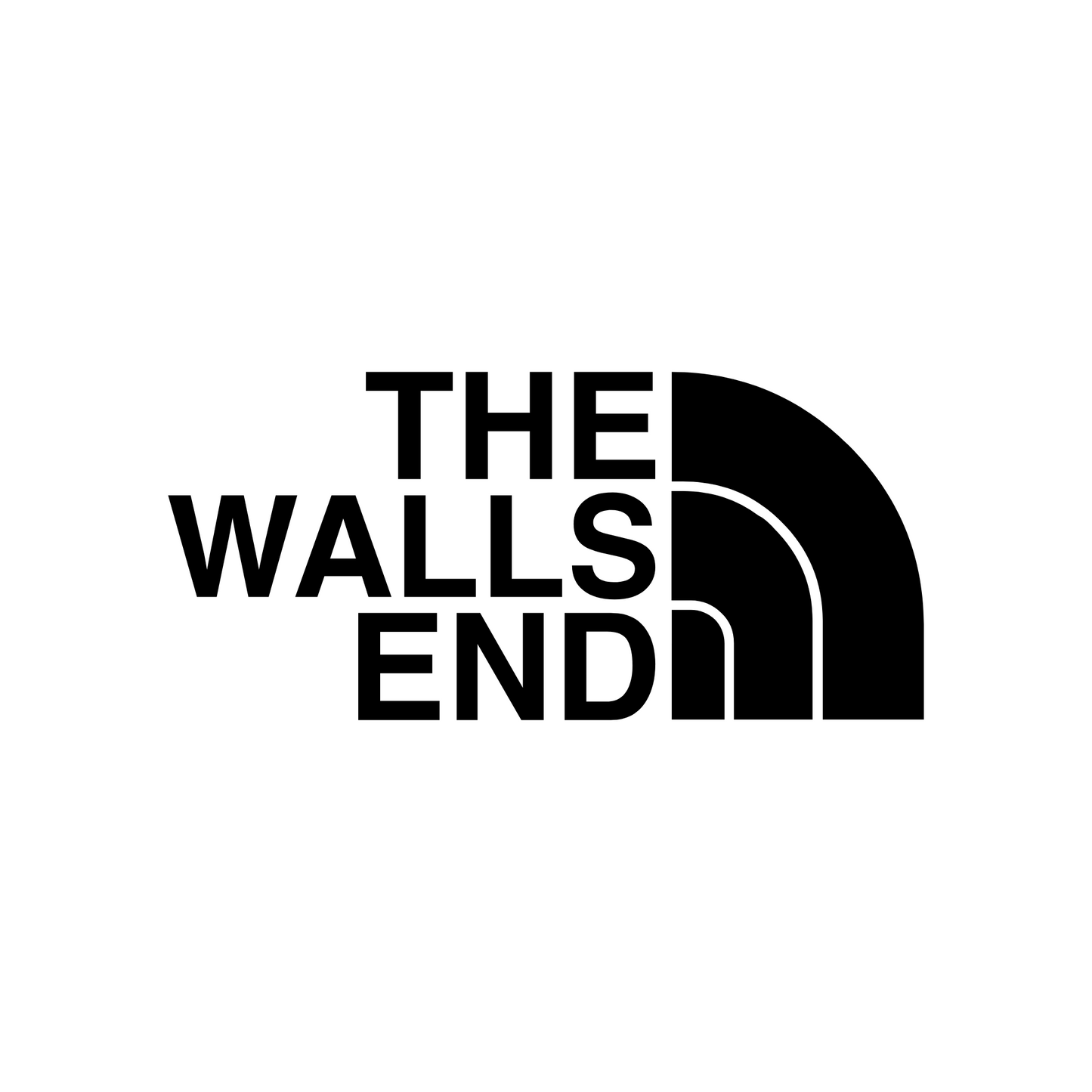 The Walls End vinyl decal sticker styled after the iconic TNF logo, perfect for showcasing pride in Wallsend with an adventure-inspired design.