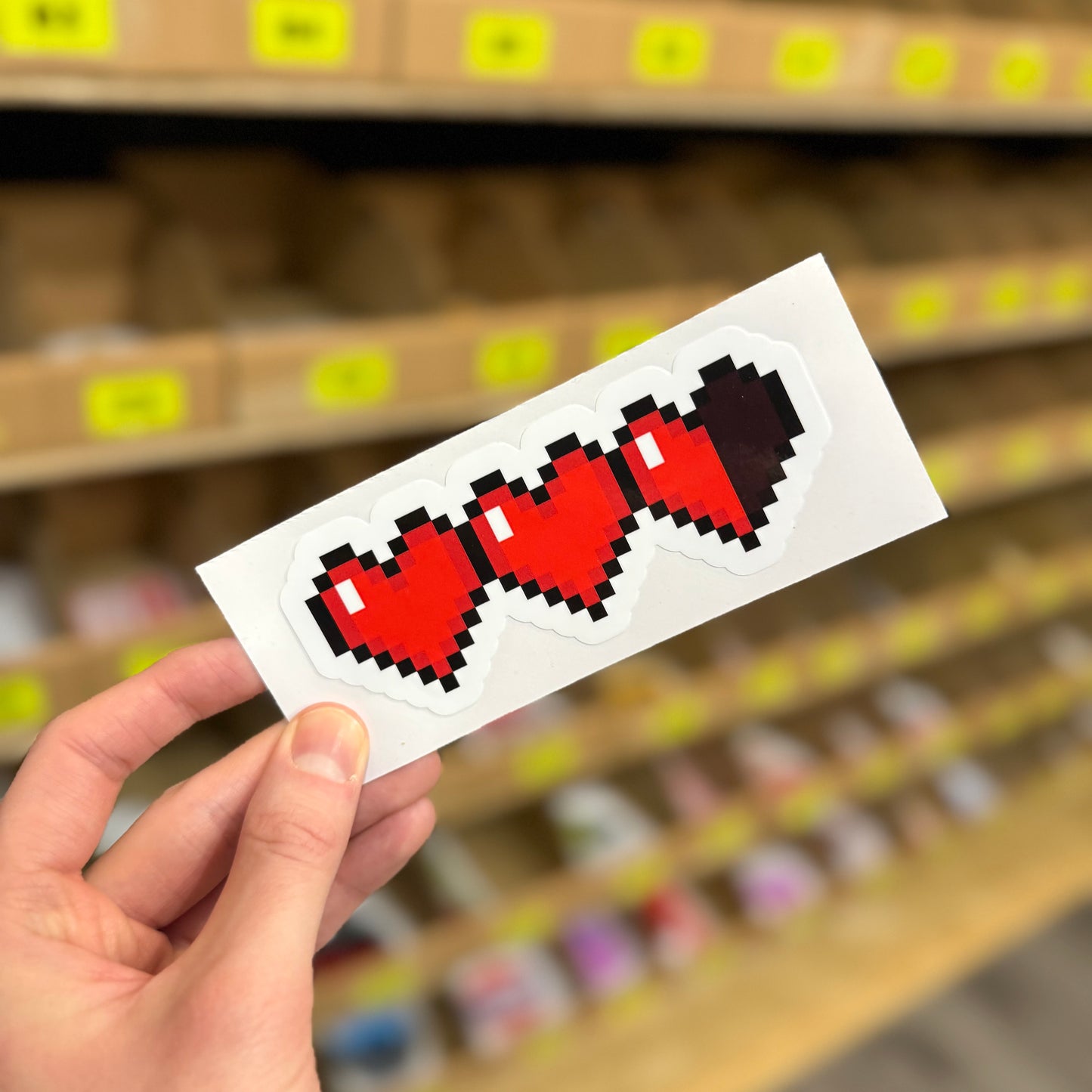 Three hearts pixel style funny vinyl sticker inspired by retro gaming graphics
