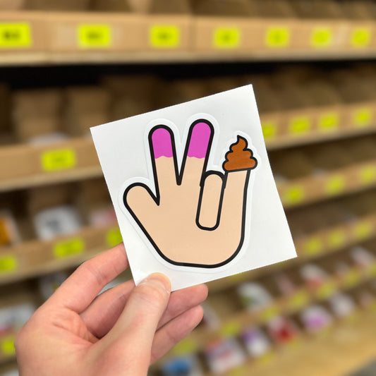 Hand gesture illustration with humour reference funny vinyl sticker.