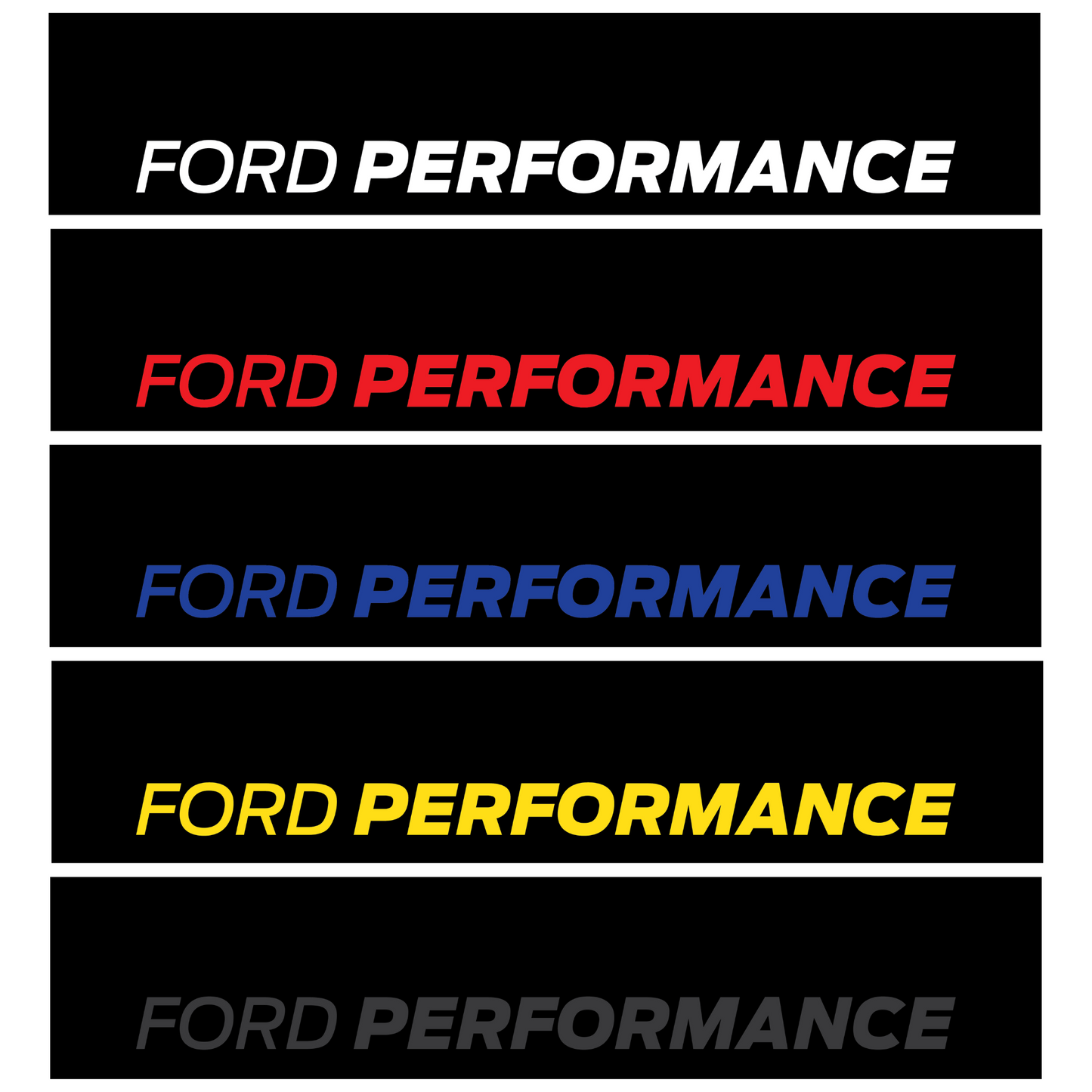 Ford Performance Vinyl Sunstrip in an array of vinyl colours.