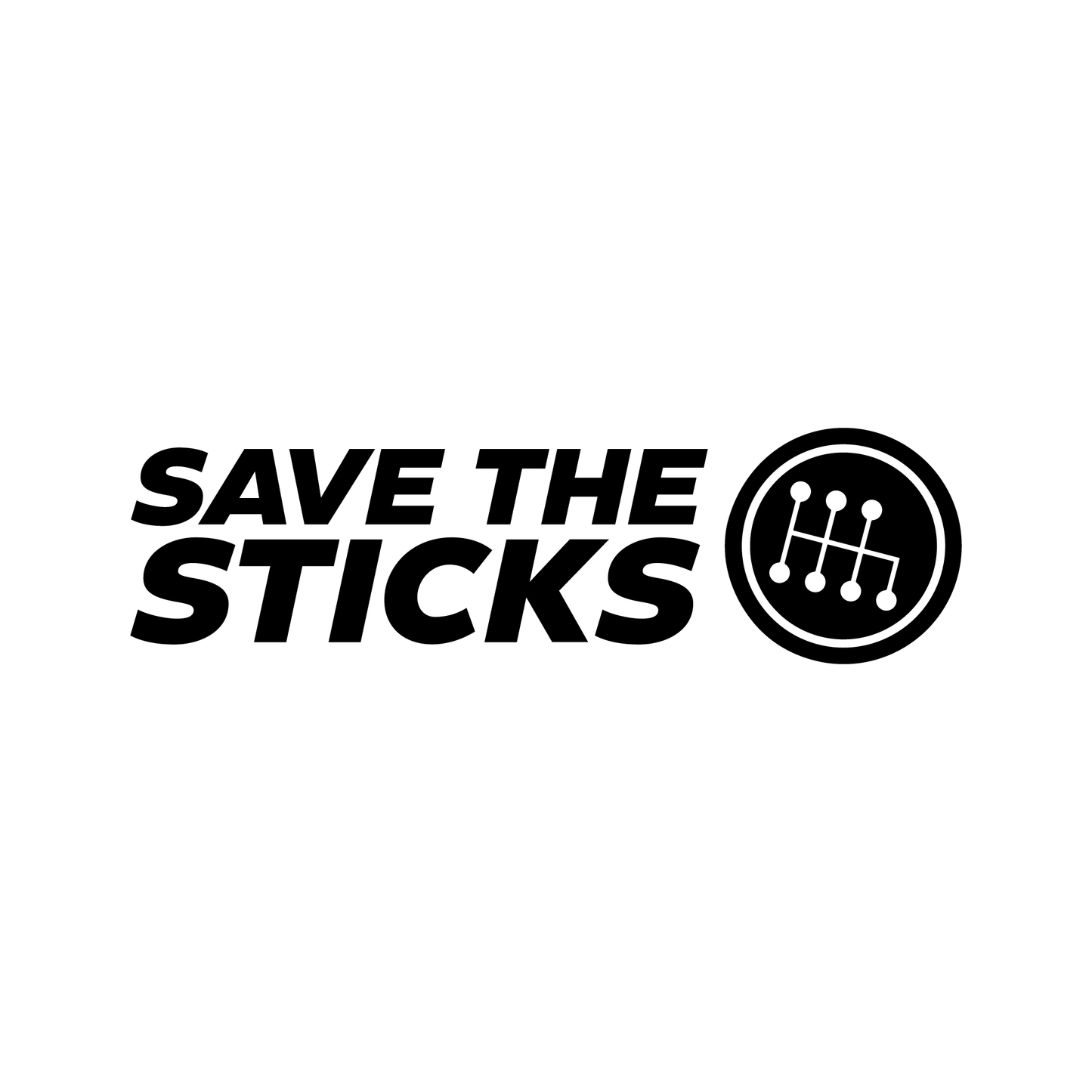 ‘Save the Sticks’ vinyl decal sticker featuring a gear shift icon. Waterproof, UV-resistant, and easy to apply on cars, laptops, and toolboxes.