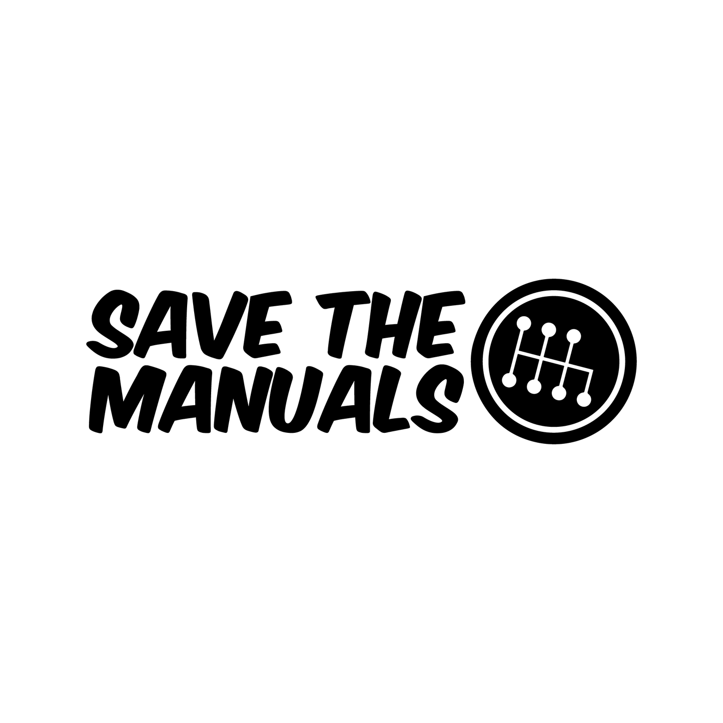 ‘Save the Manuals’ vinyl decal sticker featuring a gear shift icon. UV-resistant, waterproof, and easy to apply on cars, laptops, and toolboxes.