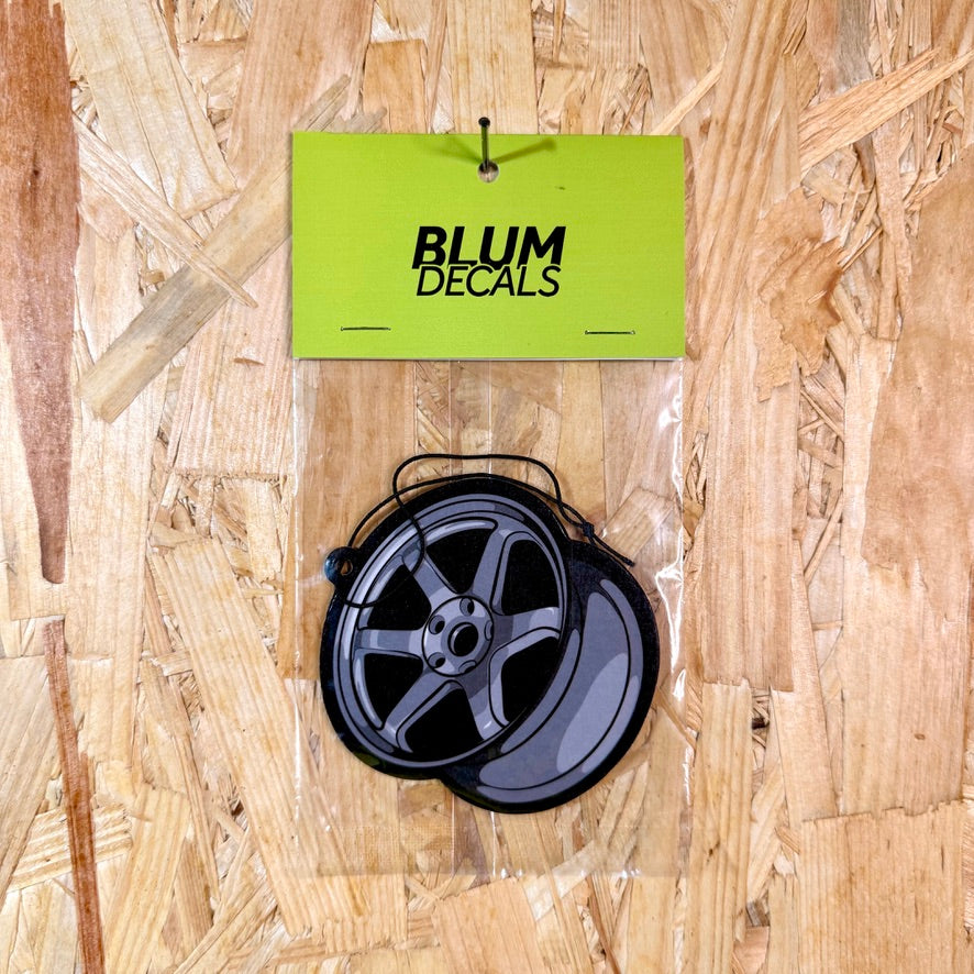 Volk TE37 Style Wheel New Car Scent Air Freshener in packaging