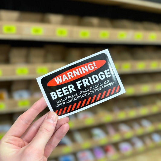 Black and red warning sign beer fridge funny vinyl sticker.