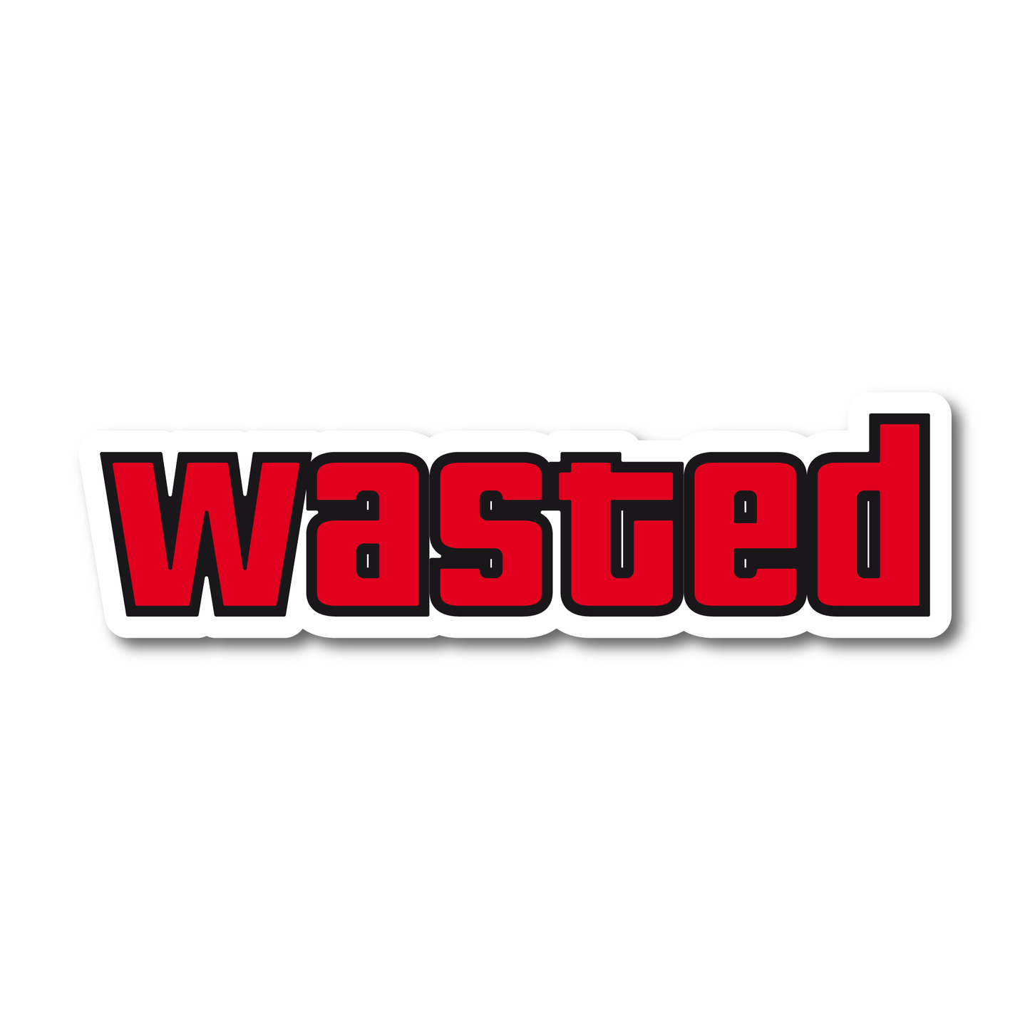 Red and black “Wasted” vinyl sticker in gaming-inspired font – perfect for cars, toolboxes or laptops.