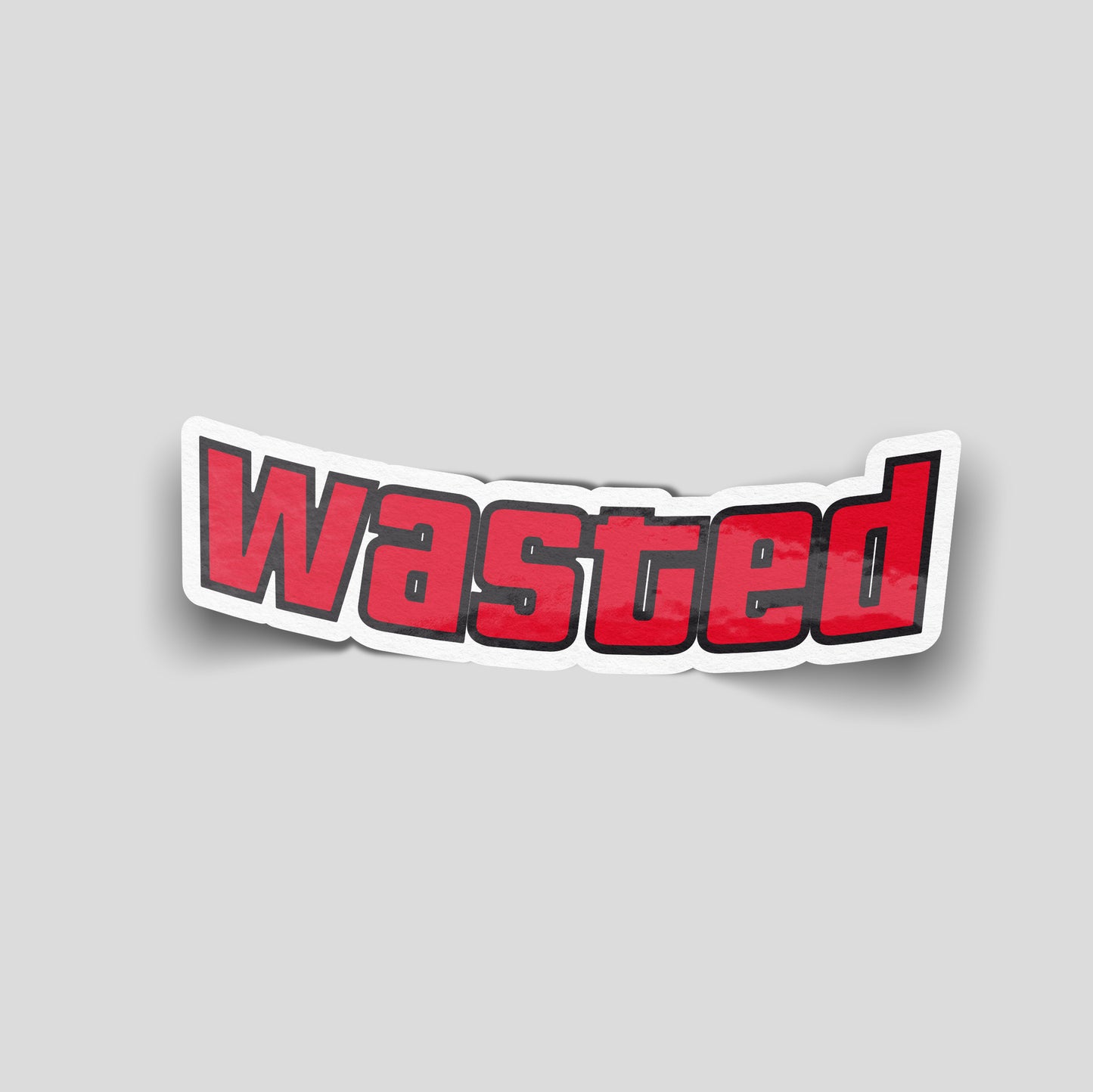Wasted text design funny car sticker, bold red novelty car sticker for UK drivers by Blum Decals