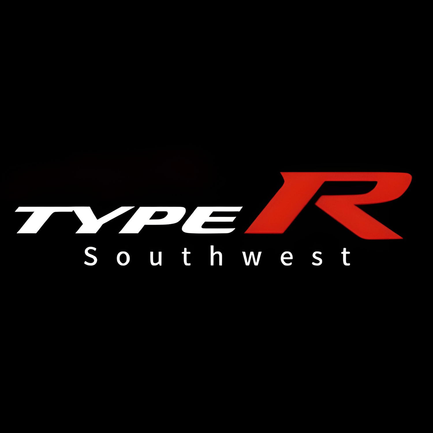 Type R Southwest logo featuring bold white text 'Type' and a striking red 'R' above the word 'Southwest' on a sleek black background