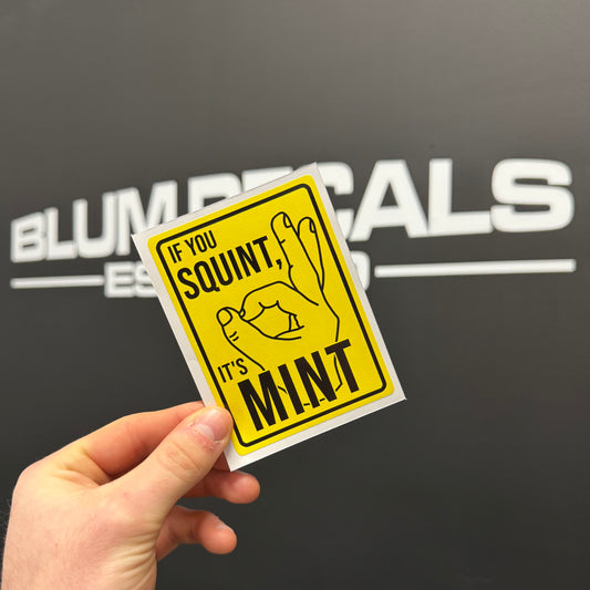 If you squint it’s mint vinyl decal sticker in bright yellow. Vinyl car sticker for modified vehicles done to a poor standard.