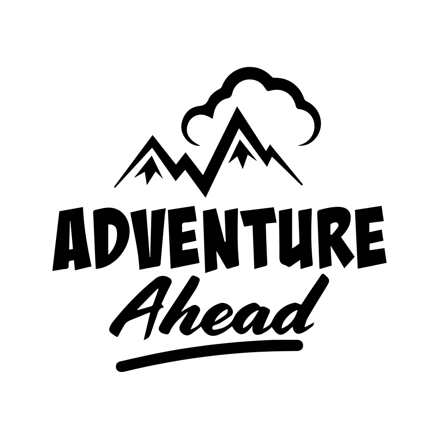 Adventure Ahead vinyl decal sticker featuring a bold mountain design with a cloud silhouette, perfect for outdoor enthusiasts and adventurers.