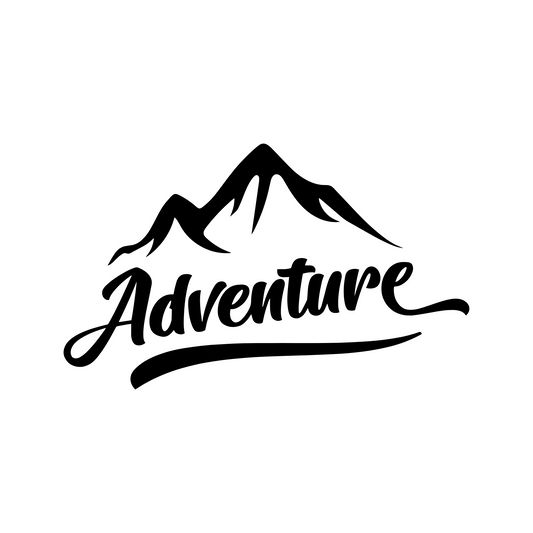 Adventure vinyl decal sticker with a sleek mountain design, perfect for outdoor enthusiasts to customise their gear with a touch of exploration.