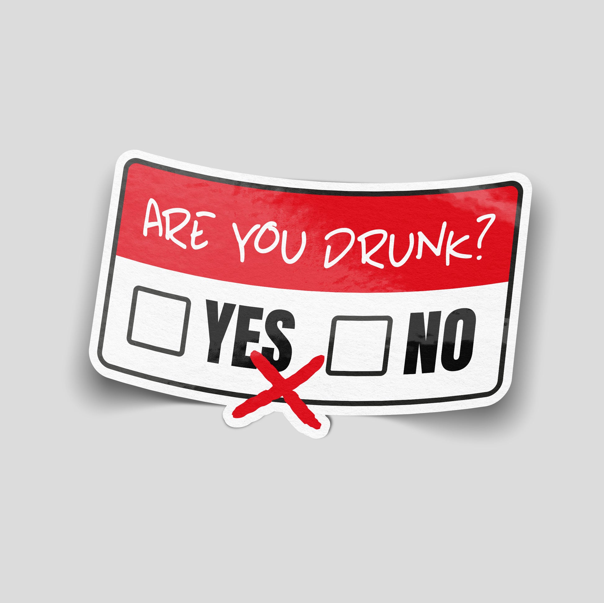 Are You Drunk Yes No novelty vinyl car sticker designed like a breathalyser check box sign with bold red and white design. Waterproof gloss laminated UK made funny car decal, ideal for rear windows, vans and toolboxes.