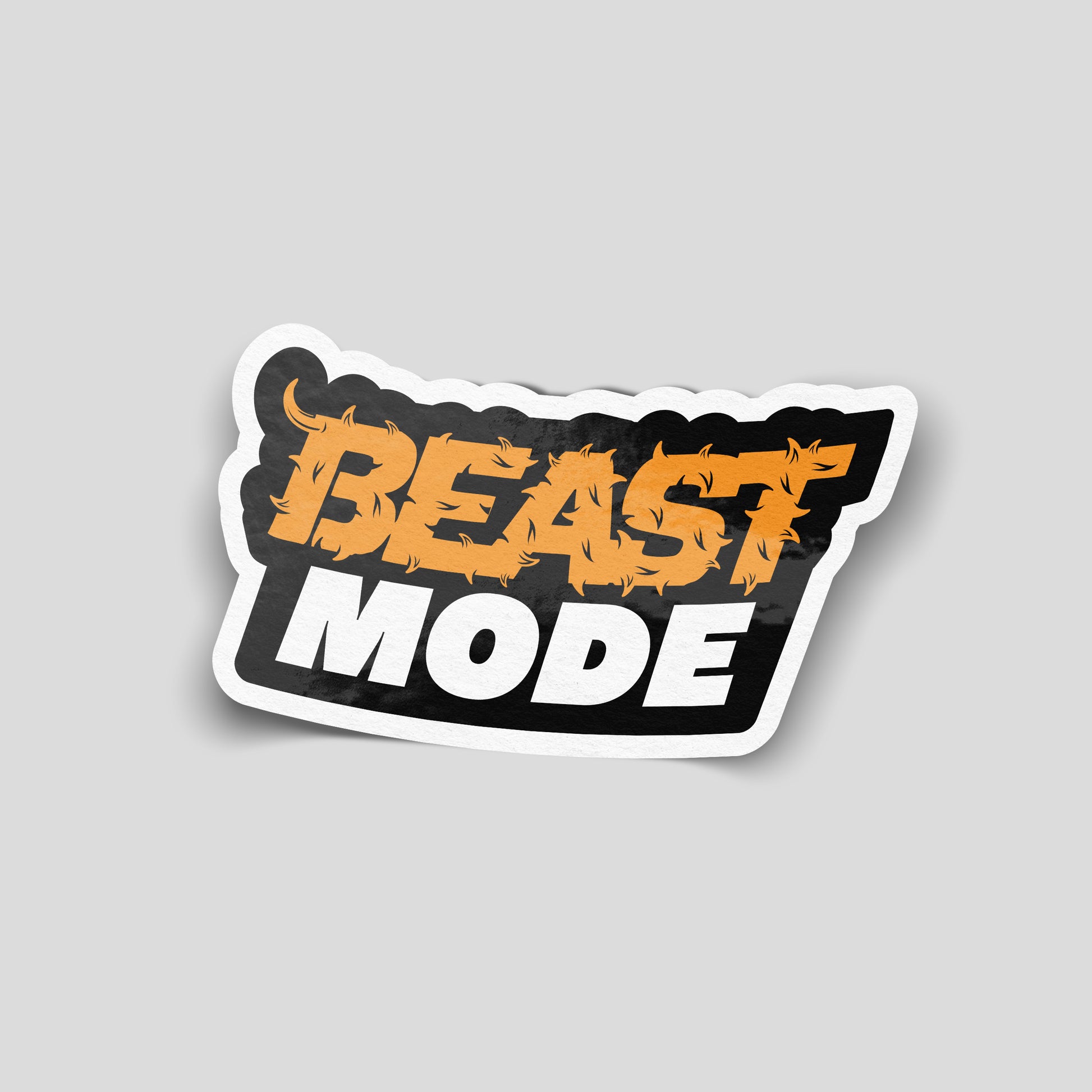 Bold “Beast Mode” funny car sticker with orange horned‑text design, UK motoring and gym‑culture humour decal.