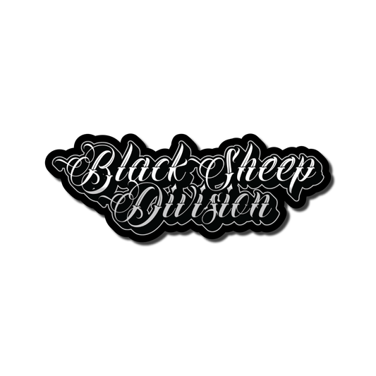 black sheep division printed club text sticker in silver and black
