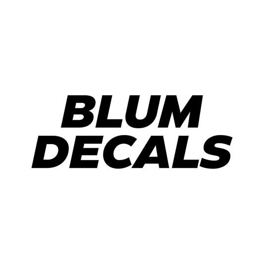 Blum Decals rep vinyl sticker, classic text design, high-quality weatherproof decal for cars, laptops, and toolboxes.