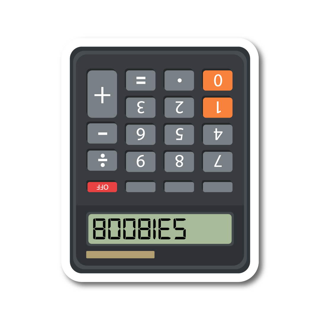 Funny vinyl car sticker shaped like a calculator displaying “8008135” for a retro joke design