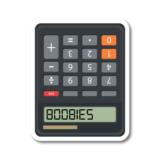 Funny vinyl car sticker shaped like a calculator displaying “8008135” for a retro joke design