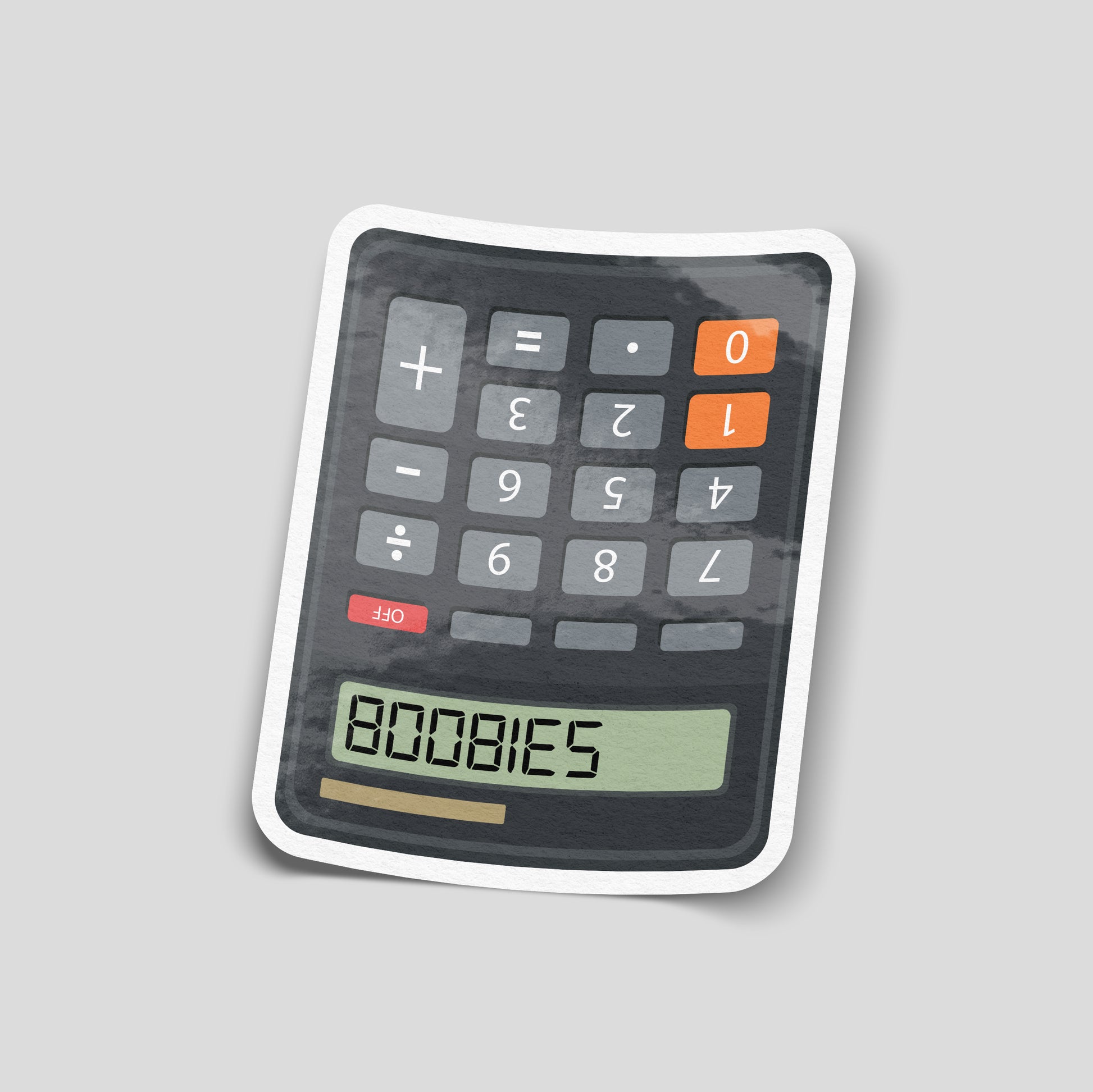 Funny car sticker of a calculator with the display reading “8008135”, playful UK novelty decal.