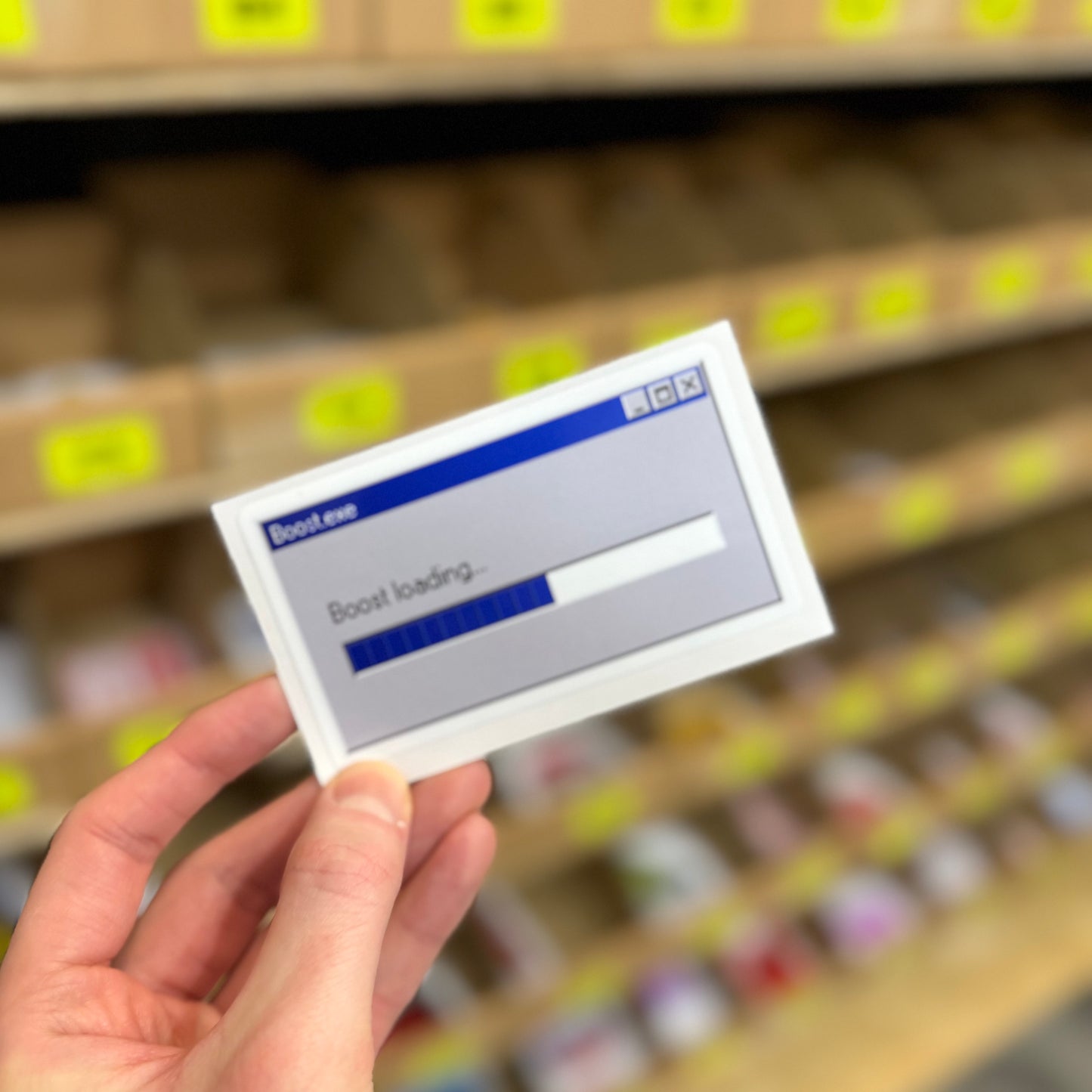 Funny computer loading bar sticker reading “boost loading” retro tech design