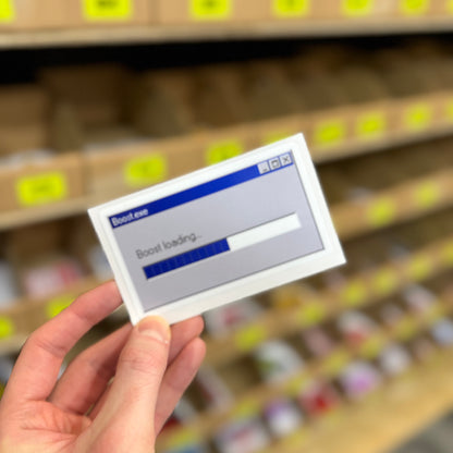 Funny computer loading bar sticker reading “boost loading” retro tech design