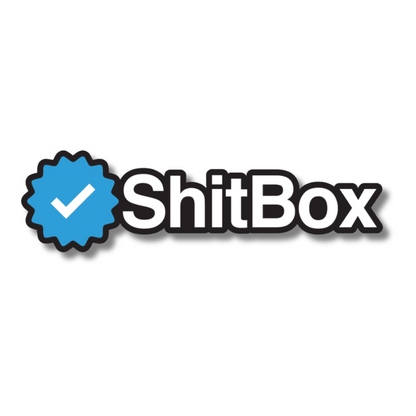 Funny vinyl sticker reading “Certified Shitbox” with a blue tick icon – perfect for beat-up cars, toolboxes and daily drivers with issues.