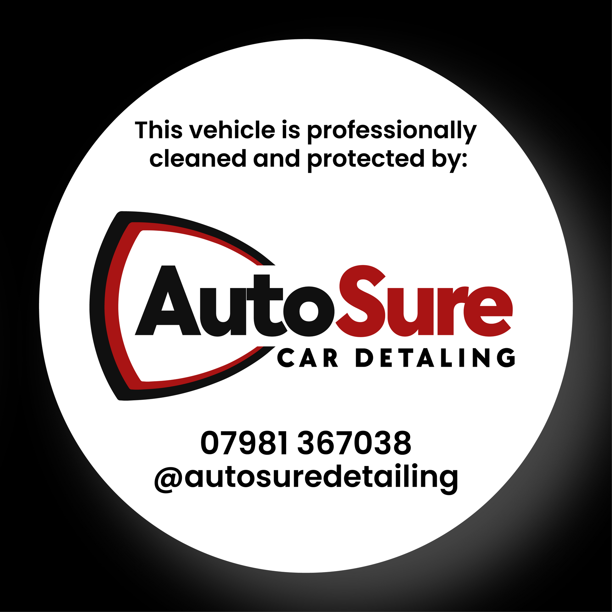 “45mm Cleaned and Protected By vinyl sticker for car detailers”