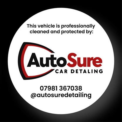 “45mm Cleaned and Protected By vinyl sticker for car detailers”