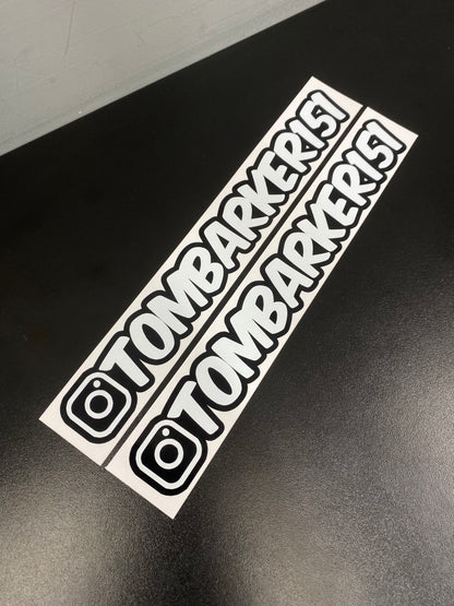 Gloss White Vinyl Instagram Tag Sticker with gloss black outline