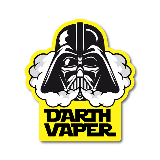 Funny Darth Vaper vinyl sticker featuring a masked character blowing vape clouds – great for cars, vape gear or toolboxes.