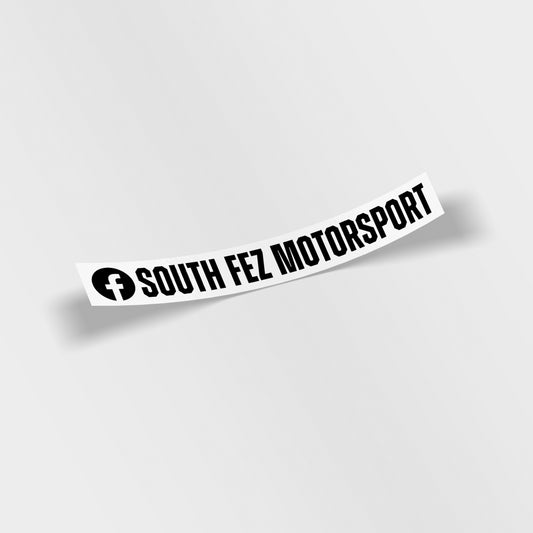 South Fez Motorsport Facebook logo windscreen sunstrip sticker, custom social media car banner vinyl decal, UK made gloss laminated sticker.