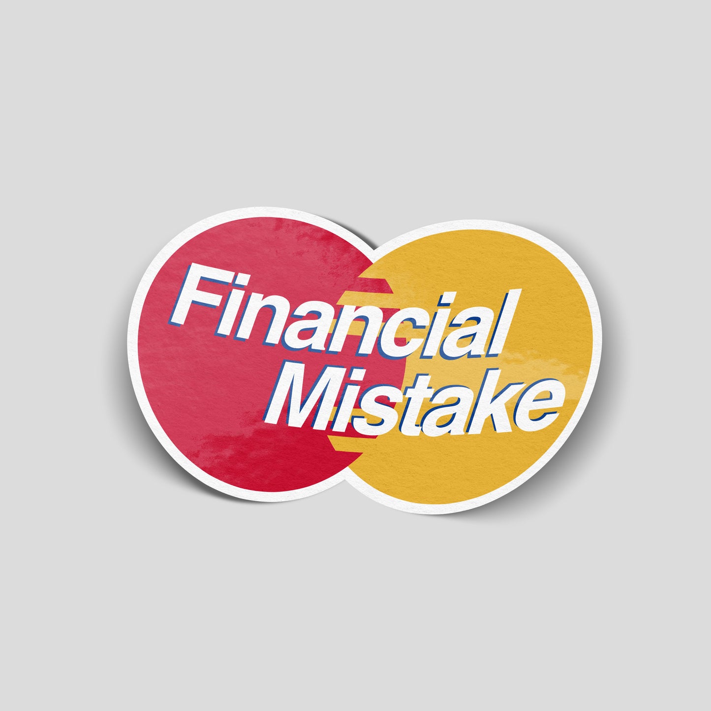 “Financial Mistake” funny car sticker styled like a red and yellow credit card logo, humorous UK money‑themed decal.

