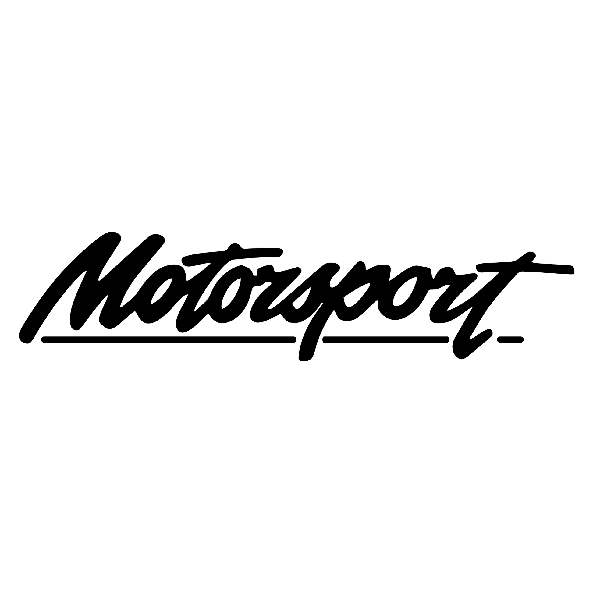 Ford Performance 'Motorsport' car vinyl decal in script text, used by Ford Motorsport divisions. Durable, high-quality sticker for motorsport enthusiasts and car customisation.