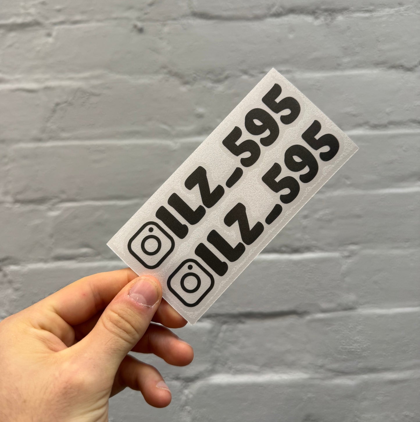 Custom dark grey Instagram username stickers with Instagram logo, personalised gloss vinyl car social media decals