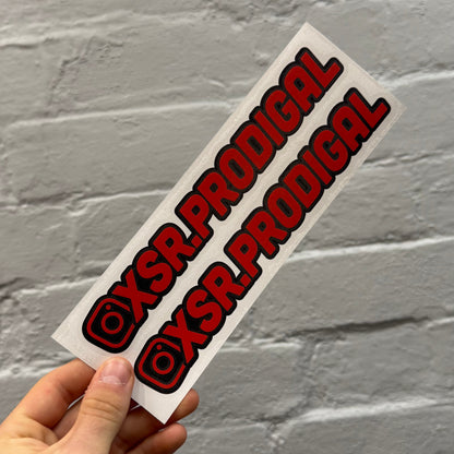 Personalised gloss red Instagram handle stickers with Instagram logo, custom vinyl social media car decals supplied as a pair