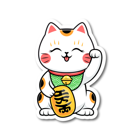 Cute vinyl sticker of a Japanese Lucky Cat (Maneki Neko) in JDM style – ideal for cars, laptops, and toolboxes.
