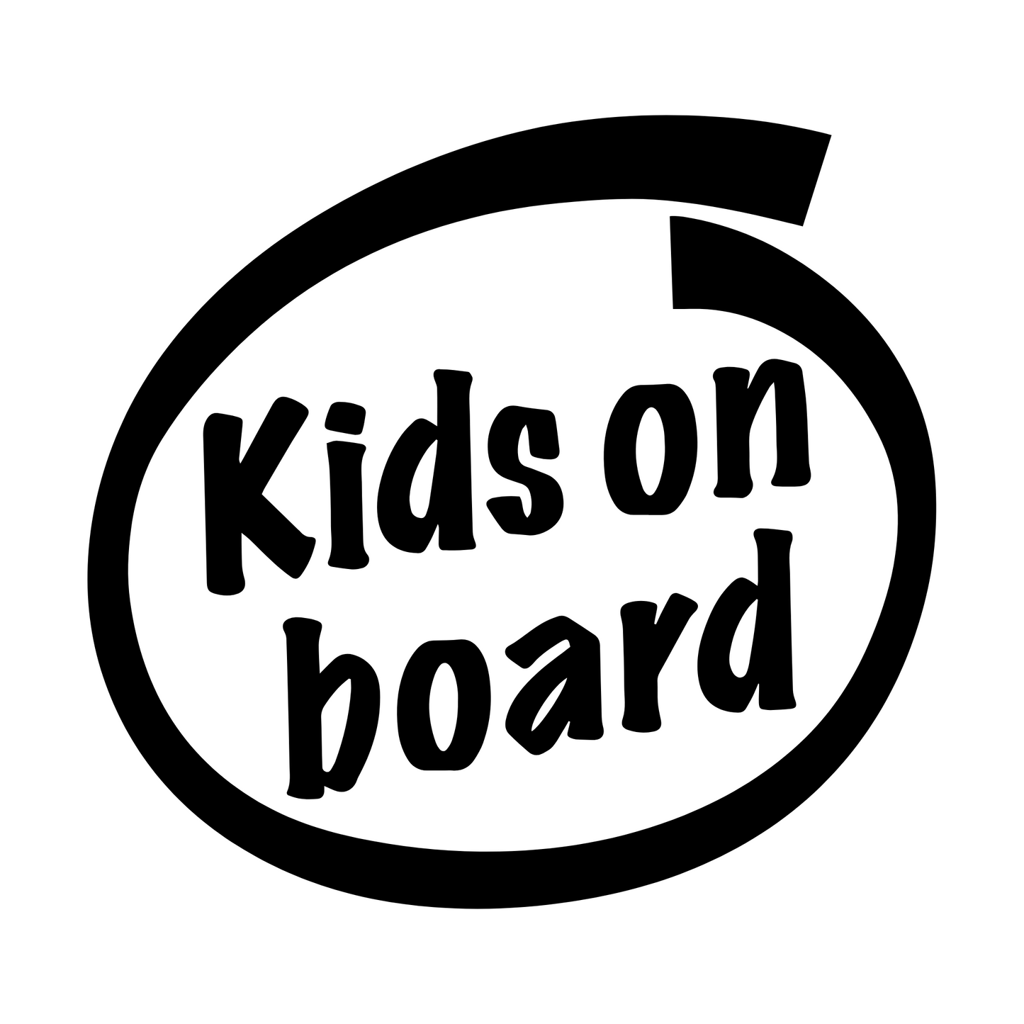 Kids On Board car vinyl decal with rough drawn circle border, perfect for family cars. Durable, weather-resistant sticker for added safety and style.