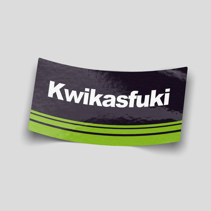 Kwikasfuki parody racing logo funny car sticker in black and green, UK motorsport humour vinyl by Blum Decals
