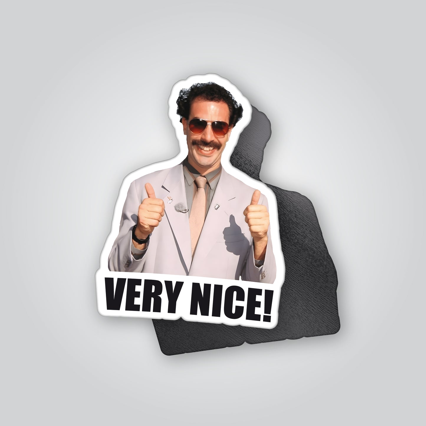 Funny “Very Nice!” magnet featuring a thumbs-up character inspired by classic comedy. Novelty magnet perfect for fridges, toolboxes, lockers or workshops. Designed and produced in the UK by Blum Decals for fans of humour.