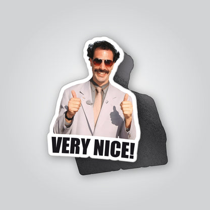 Funny “Very Nice!” magnet featuring a thumbs-up character inspired by classic comedy. Novelty magnet perfect for fridges, toolboxes, lockers or workshops. Designed and produced in the UK by Blum Decals for fans of humour.