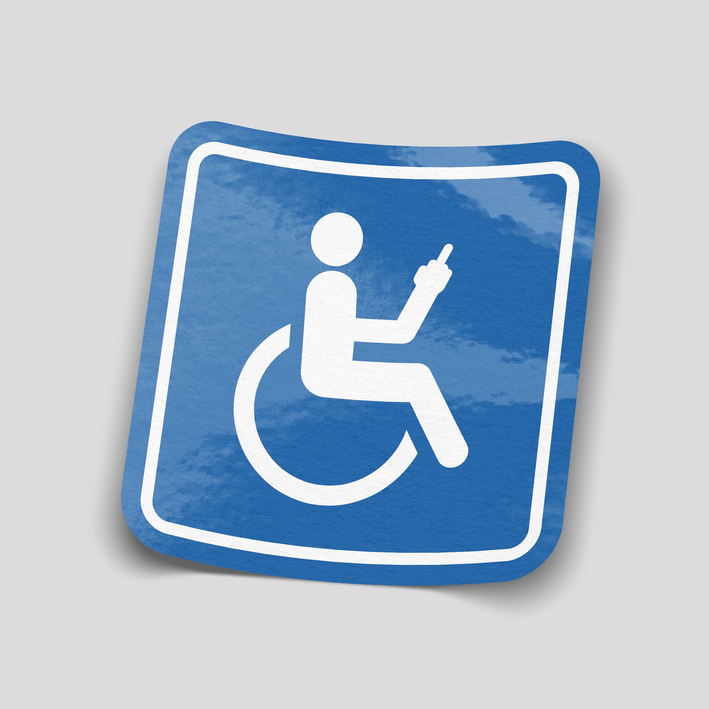 Disabled sign parody with raised middle finger funny car sticker, dark UK humour vinyl by Blum Decals